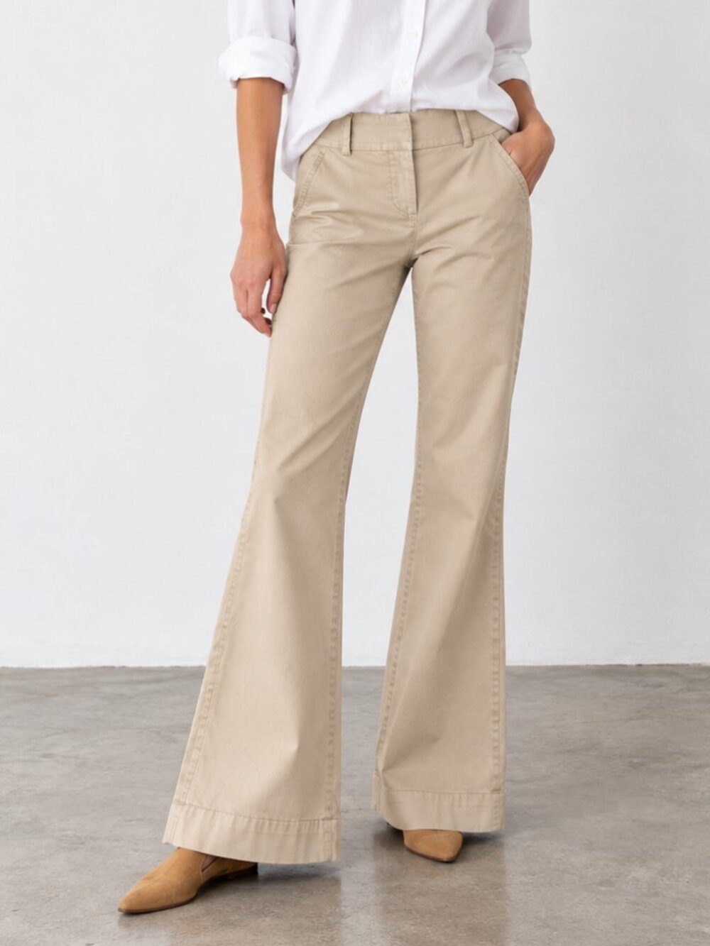 THEORY Khaki Flare Low Rise Stretch Cotton Pants Chino Workwear Trousers Sz 4